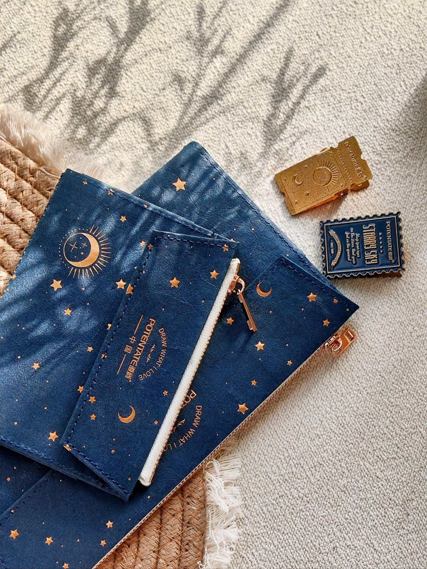 Star Moon Travel Journal Accessories | Zipper Pocket Insert Cardholder Organizer | TN Standard Passport Size | Travel Journal