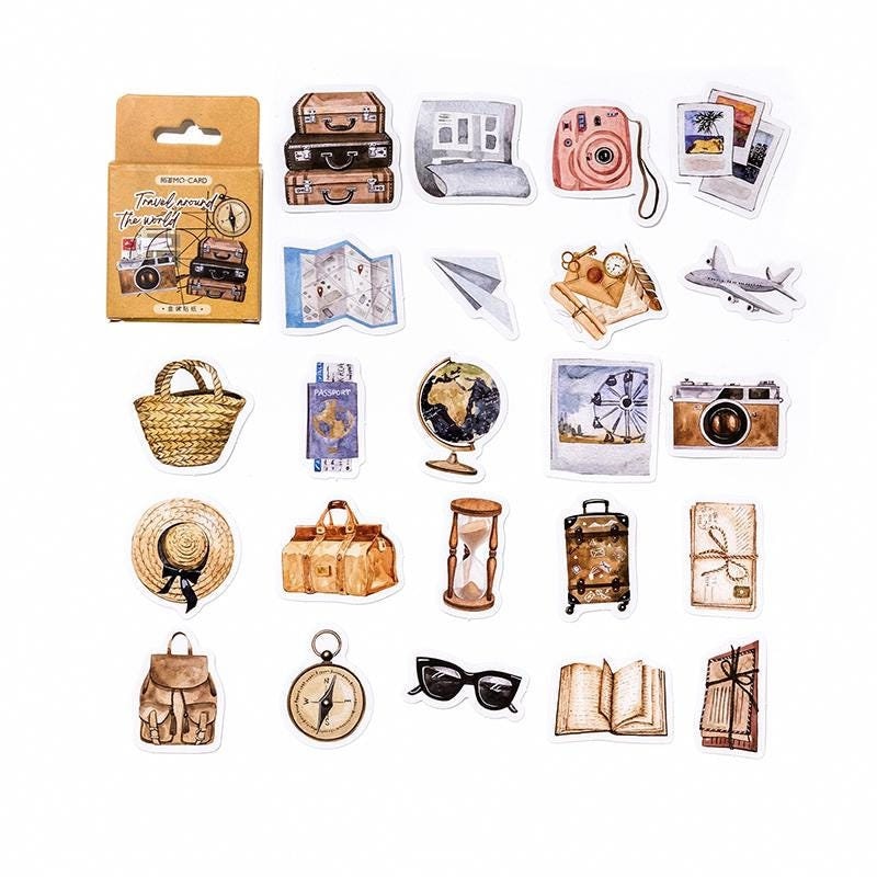 46pcs Travel Around the World Stickers | Travel Theme Sticker Pack | Journal Scrapbooking Collage Crafting Supplies | Planner Sticker