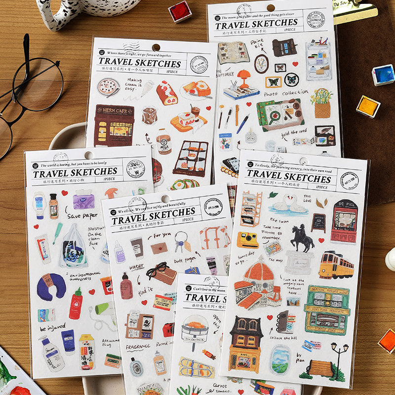 Travel Sketches Sticker / Stickers / Planner Sticker Set / Junk Journal / Die Cut Stickers
