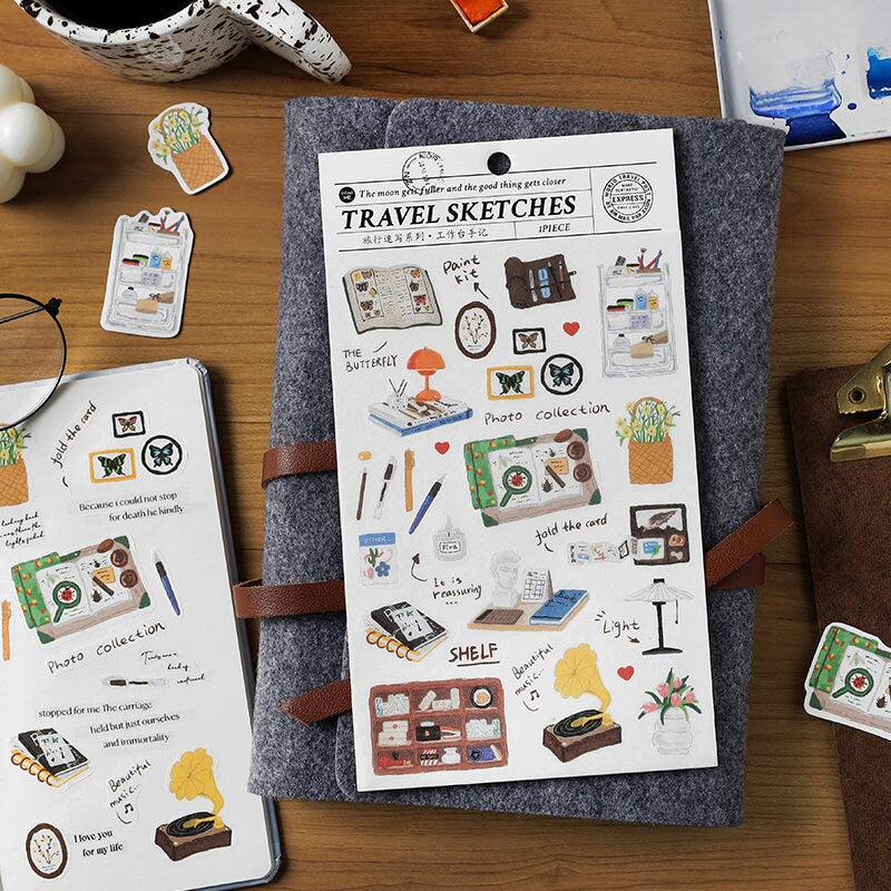 Travel Sketches Sticker / Stickers / Planner Sticker Set / Junk Journal / Die Cut Stickers