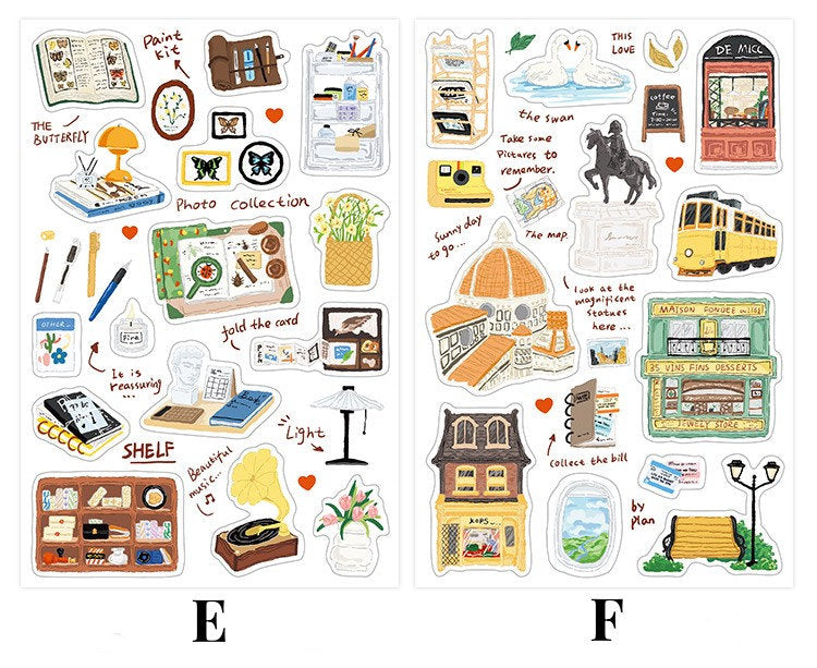 Travel Sketches Sticker / Stickers / Planner Sticker Set / Junk Journal / Die Cut Stickers