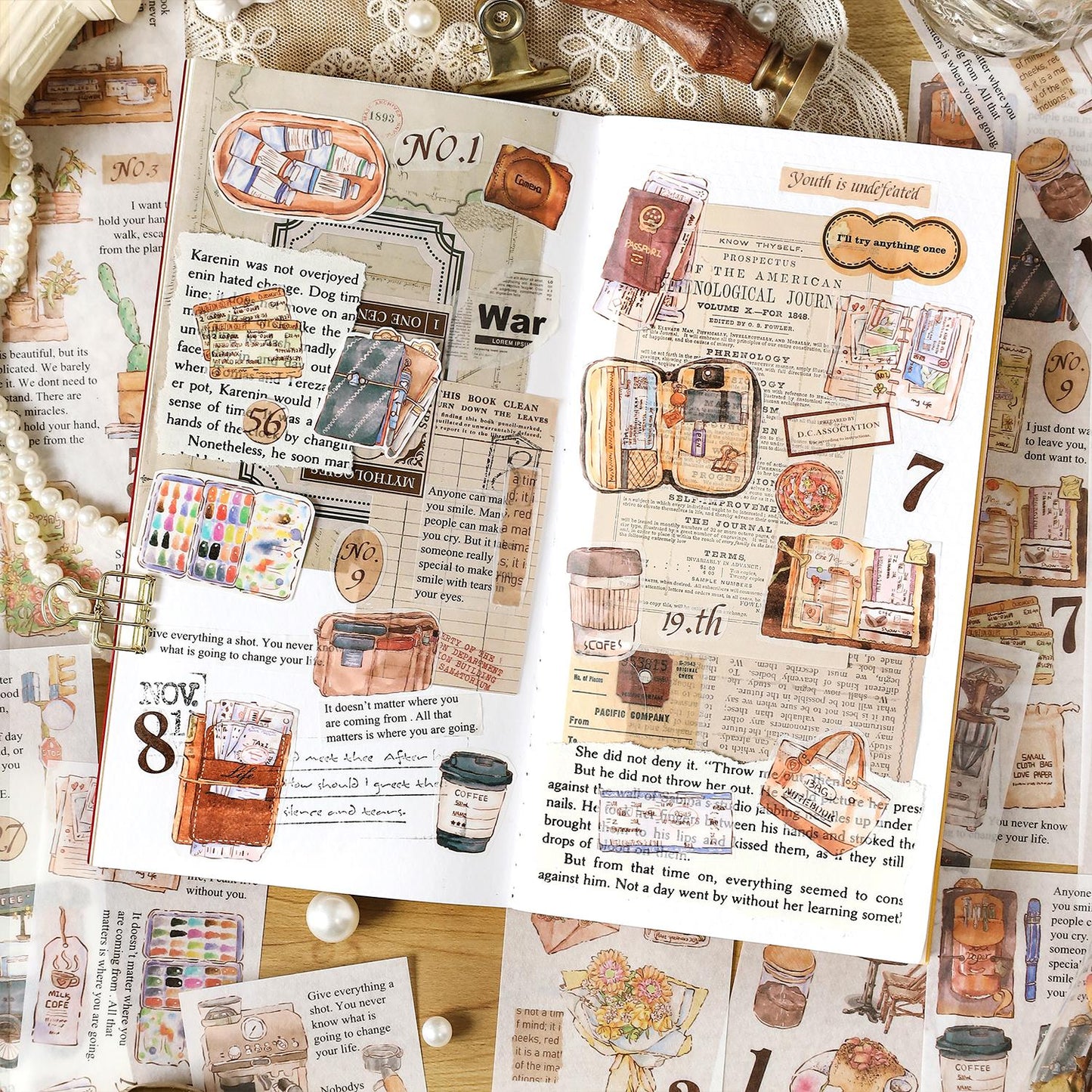 Travel Life Aesthetics Retro Sticker Pack|Coffee Plant Stationery Stickers | Planner Collage Junk Journal Scrapbooking Supplies