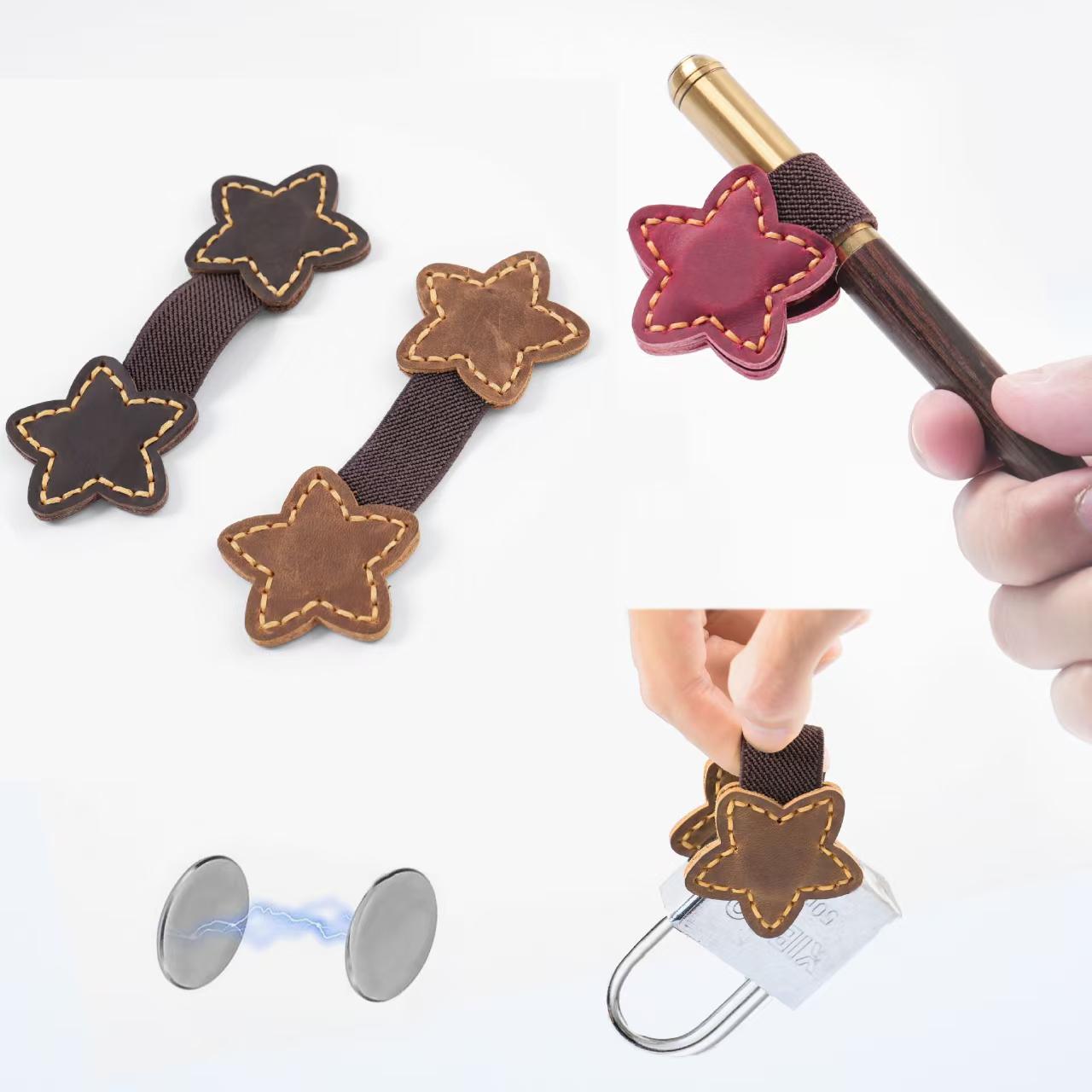 Handmade 100% Genuine Leather Magnetic Pen Holder Clip | Star Shape | Pen Loop | Pen Organizer | Magnetic Pencil Holder | Journal Accessory