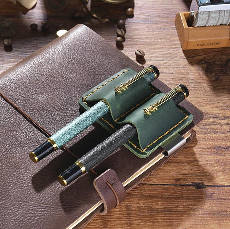 Handmade 100% Genuine Leather 2-Pen Holder Clip Books & Notebooks | Pen Loop | Pen Organizer | Notebook Pencil Holder | Journal Accessory