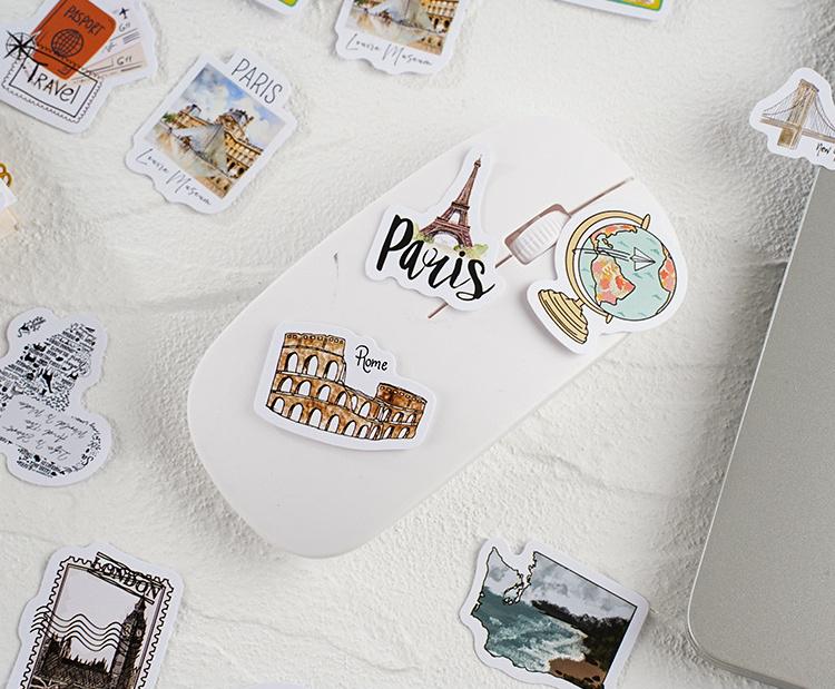 46pcs Travel Theme Sticker Pack | Travel City Scenic Spot Stickers | Journal Scrapbooking Collage Crafting Supplies | Planner Sticker