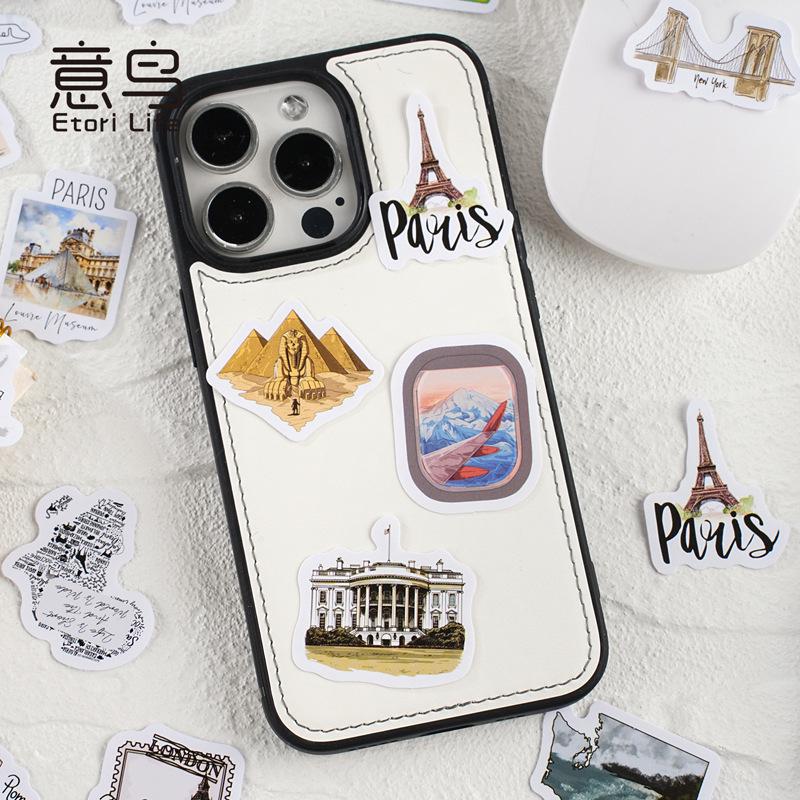 46pcs Travel Theme Sticker Pack | Travel City Scenic Spot Stickers | Journal Scrapbooking Collage Crafting Supplies | Planner Sticker