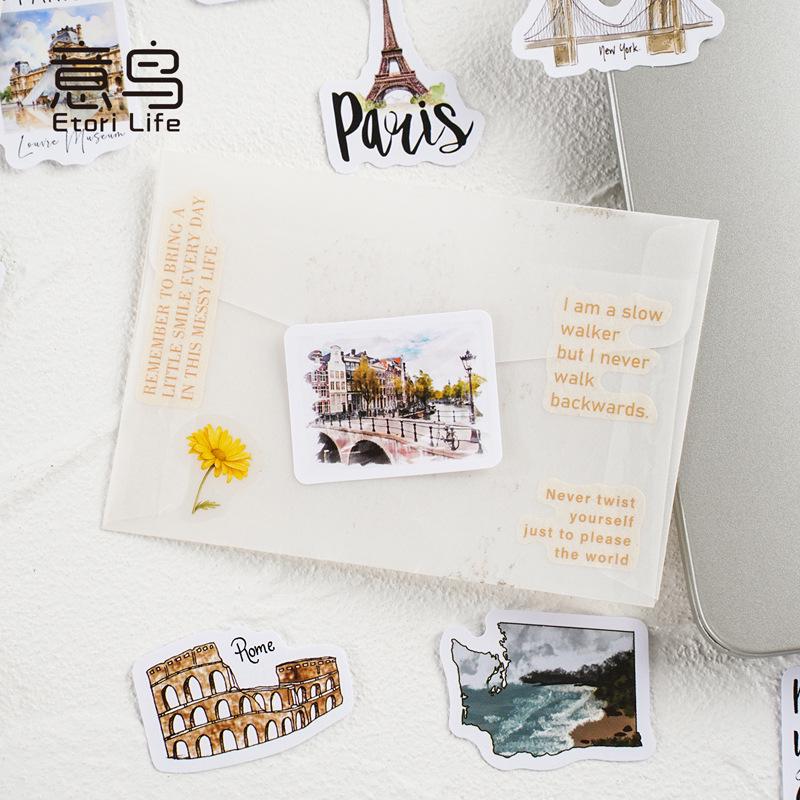 46pcs Travel Theme Sticker Pack | Travel City Scenic Spot Stickers | Journal Scrapbooking Collage Crafting Supplies | Planner Sticker