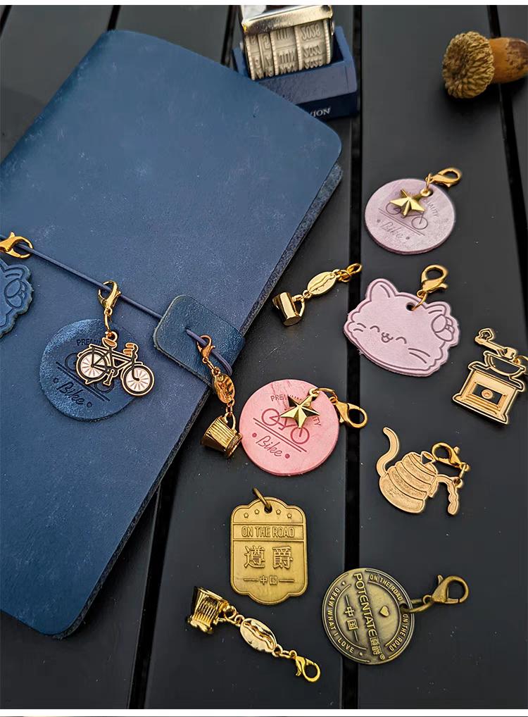 Vintage Travel Journal Charms | Coffee Bike Star | Crazy Horse Leather | Metal Pendant | Travel Journal TN Accessories
