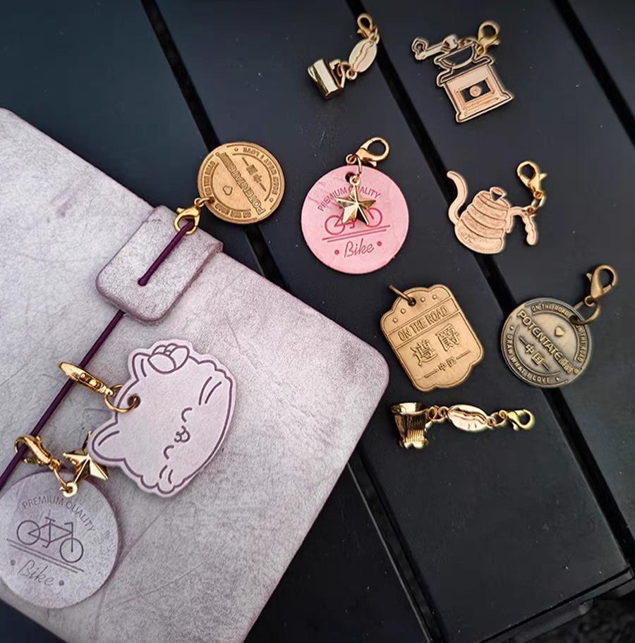 Vintage Travel Journal Charms | Coffee Bike Star | Crazy Horse Leather | Metal Pendant | Travel Journal TN Accessories