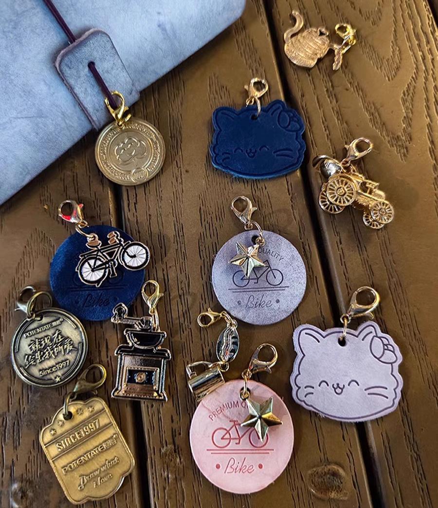 Vintage Travel Journal Charms | Coffee Bike Star | Crazy Horse Leather | Metal Pendant | Travel Journal TN Accessories