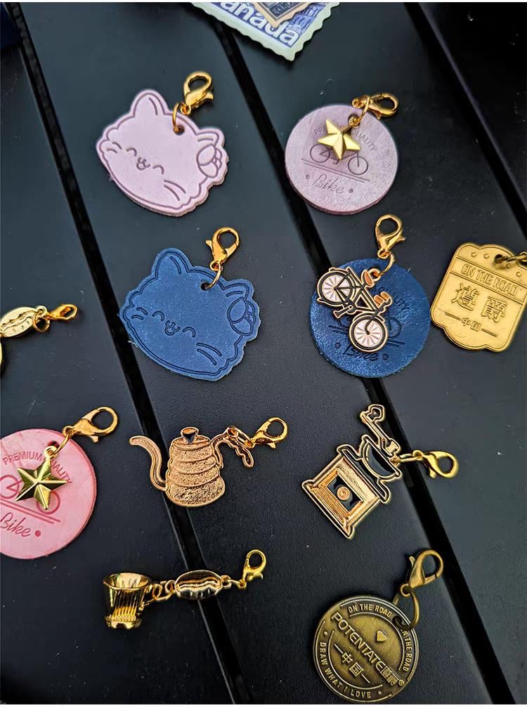 Vintage Travel Journal Charms | Coffee Bike Star | Crazy Horse Leather | Metal Pendant | Travel Journal TN Accessories