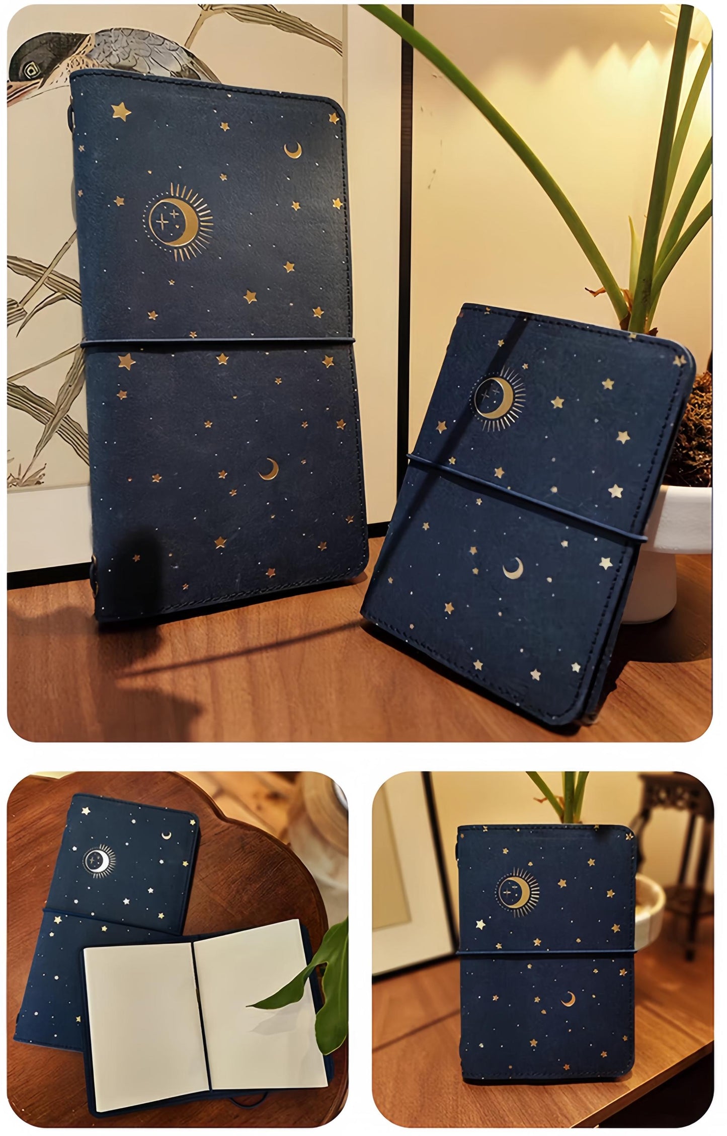 Star Moon Retro Travel Journal Set | Washable Kraft Paper | Passport Standard Size TN | Travel Journal | Gift for Her Him