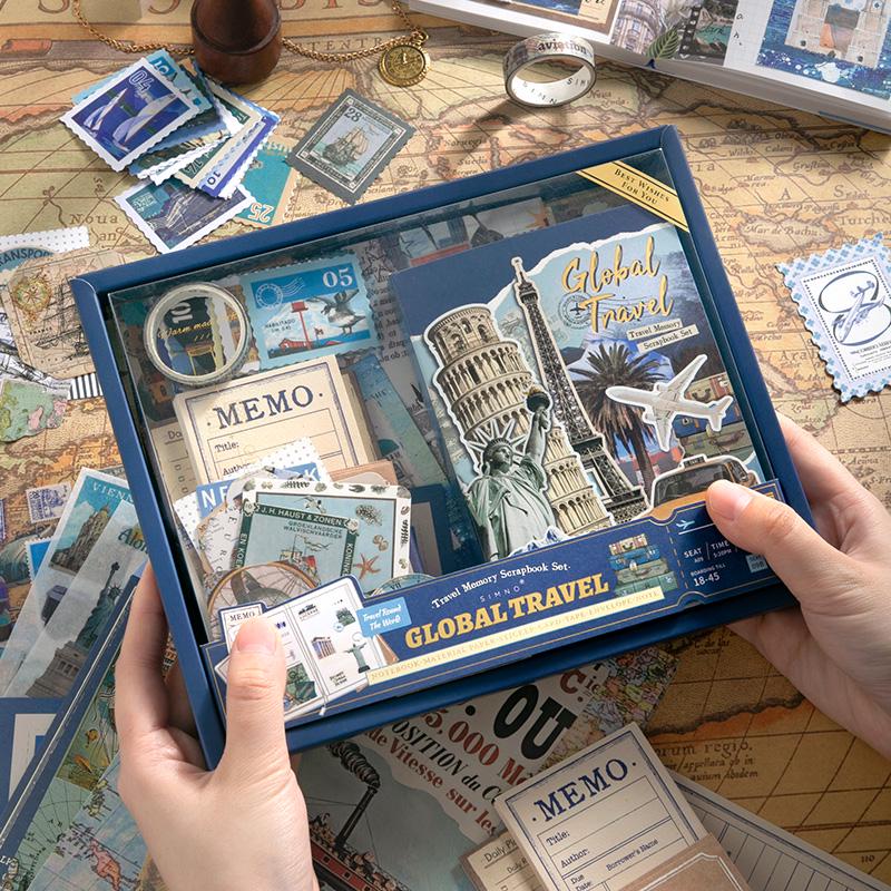 154pcs Vintage Global Travel Journal Set | A6 Notebook | Journal Collage Accessories Stickers | Strater Kit | Travel Lover Gift