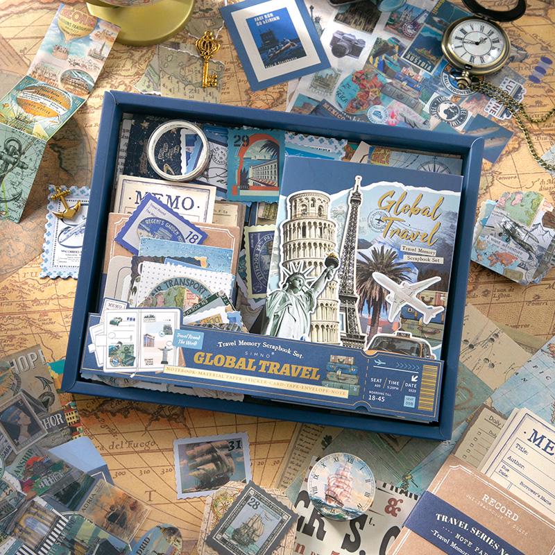 154pcs Vintage Global Travel Journal Set | A6 Notebook | Journal Collage Accessories Stickers | Strater Kit | Travel Lover Gift