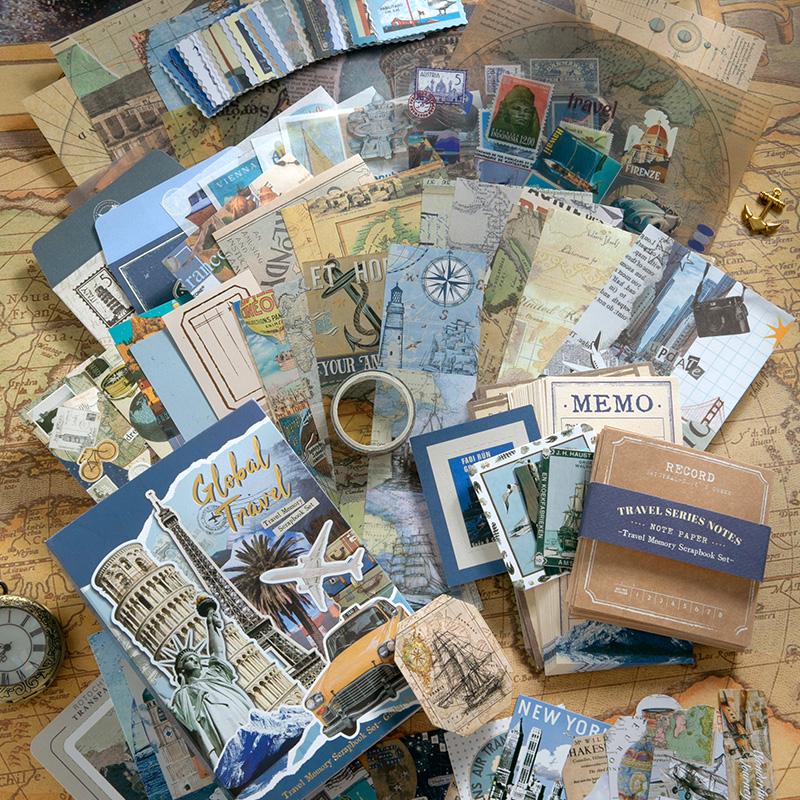 154pcs Vintage Global Travel Journal Set | A6 Notebook | Journal Collage Accessories Stickers | Strater Kit | Travel Lover Gift