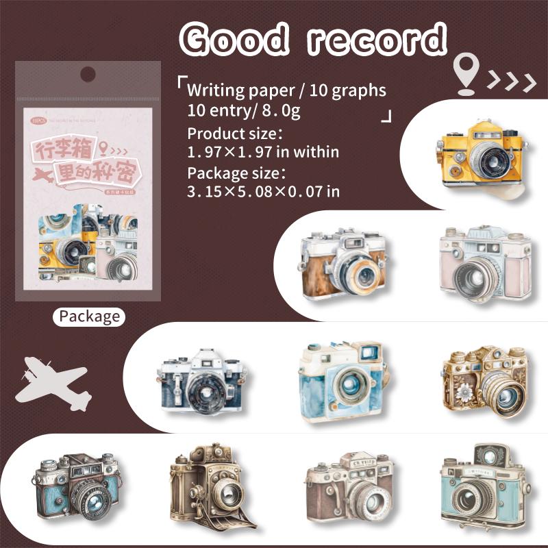The Secret in the Suitcase Stickers | Retro Travel Theme Sticker Pack | Travel Journal Scrapbooking Collage Crafting Supplies