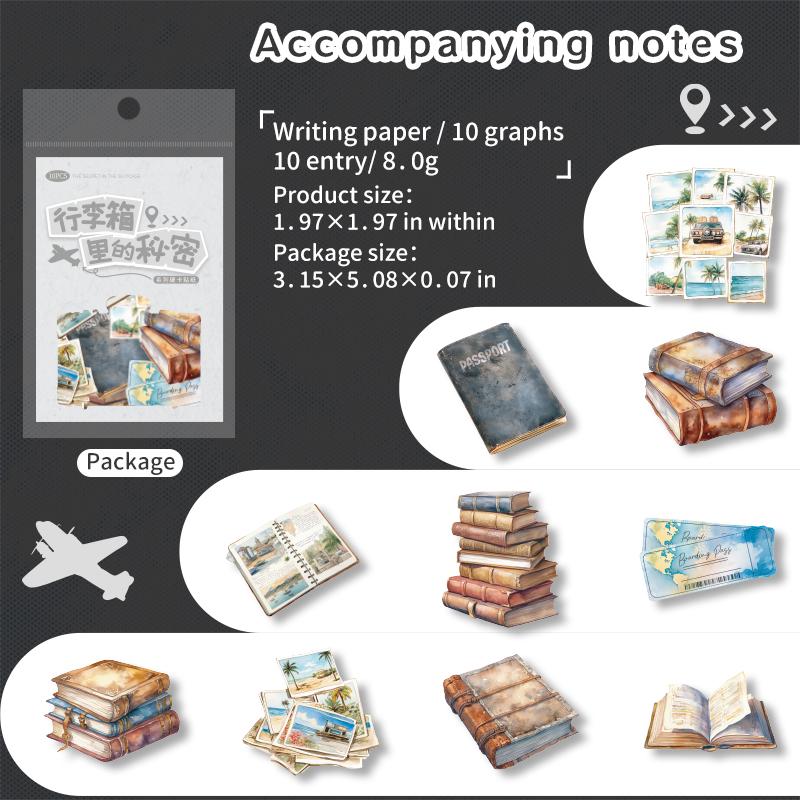 The Secret in the Suitcase Stickers | Retro Travel Theme Sticker Pack | Travel Journal Scrapbooking Collage Crafting Supplies