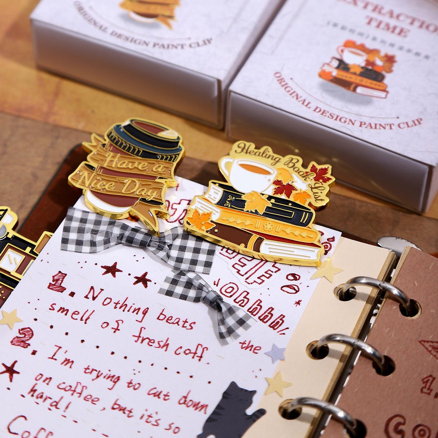 Cute Coffee Cat Metal Clips | Double Sided | Strong Paper Clip | Coffee Journal TN Clip | Journal Notebook Planner Accessories Supplies