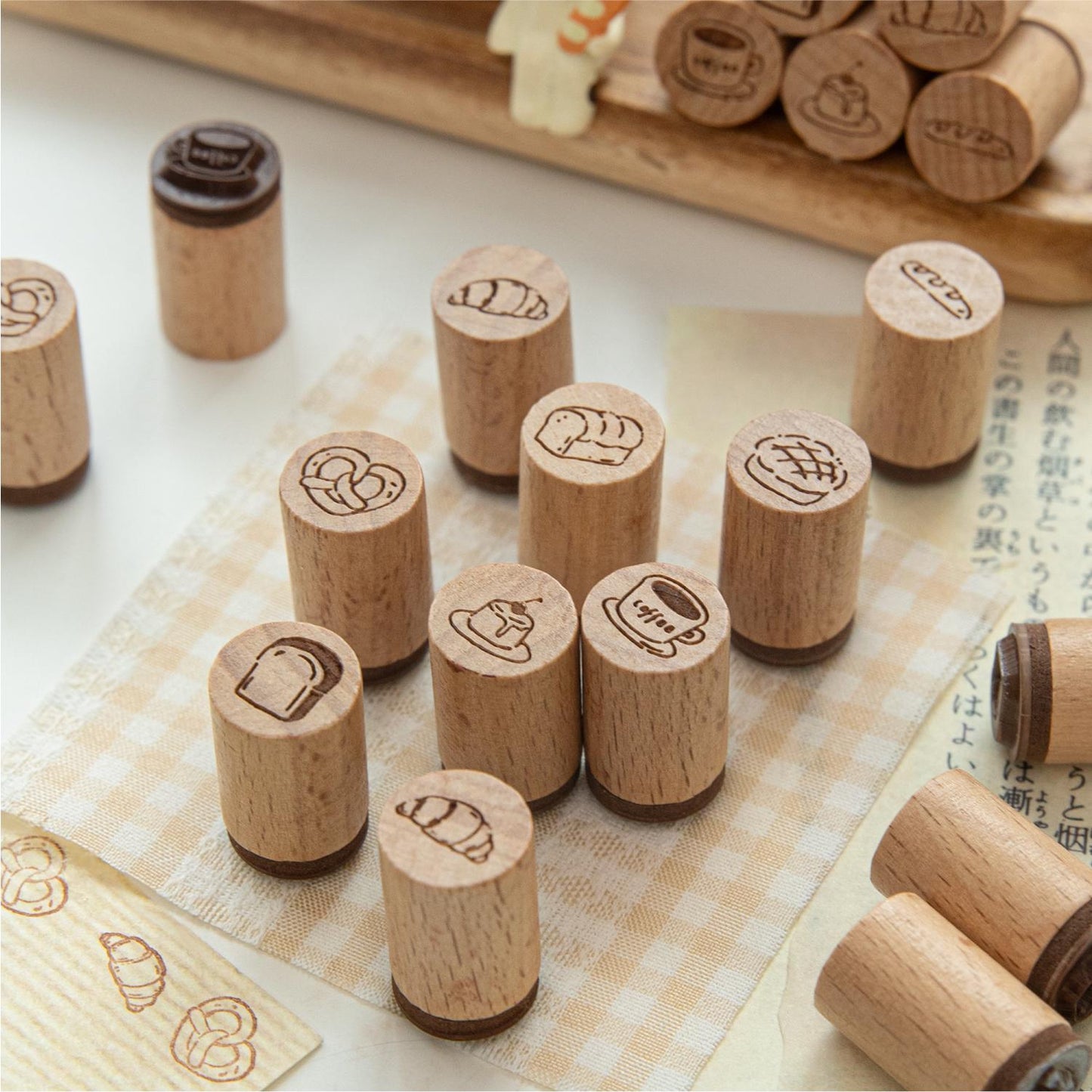 Cute Mini Coffee Bread Rubber Stamp | Handdrawn Wooden Stamp Set | Daily Plan Food Tracker Planner Bullet Journal Stamps