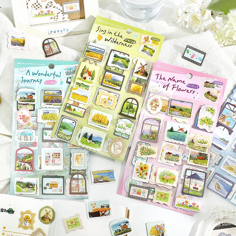 3D Cardboard Natural Scenery Sticker | Junk Journal Bullet Journal Deco Stickers | Scrapbooking Collage Craft Supplies