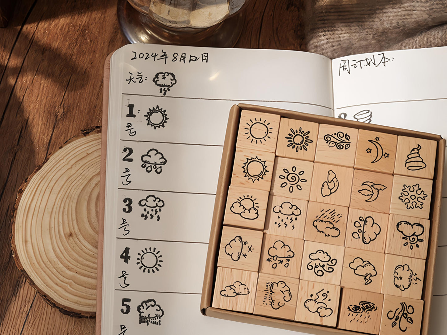 25pcs Cute Mini Emoji Weather Butterfly Flower Rubber Stamp | Wooden Stamp Set | Daily Plan Planner Bullet Journal Stamp