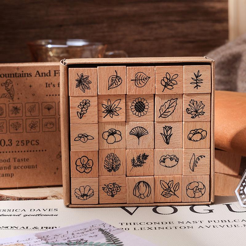 25pcs Cute Mini Emoji Weather Butterfly Flower Rubber Stamp | Wooden Stamp Set | Daily Plan Planner Bullet Journal Stamp