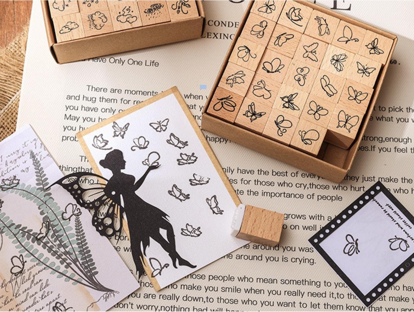 25pcs Cute Mini Emoji Weather Butterfly Flower Rubber Stamp | Wooden Stamp Set | Daily Plan Planner Bullet Journal Stamp