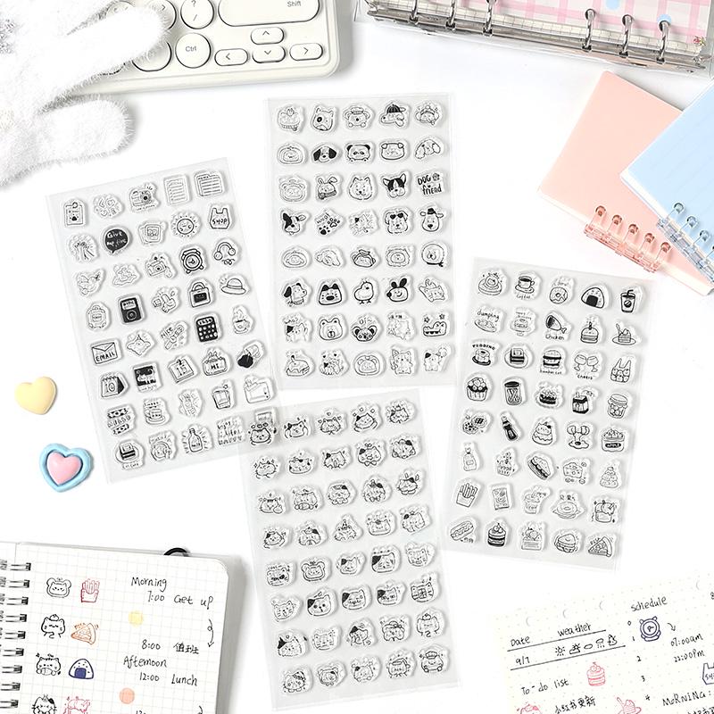 Mini Icon Clear Stamp | Cute Cat Dog Food Daily Life Plan Transparent Rubber Stamps | Bullet Journal Planner Accessories Journaling Supplies
