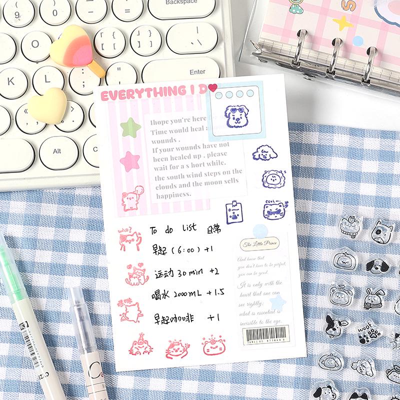 Mini Icon Clear Stamp | Cute Cat Dog Food Daily Life Plan Transparent Rubber Stamps | Bullet Journal Planner Accessories Journaling Supplies