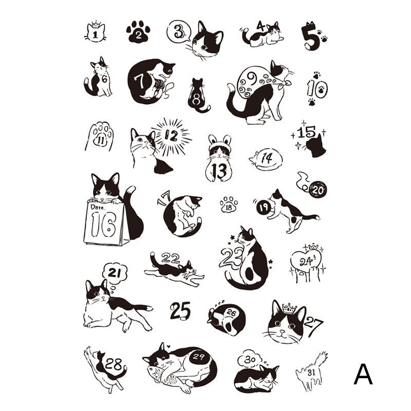Cute Kitten Calendar Stamp | Transparent Clear Rubber Stamp Set | Scrapbooking Planner Bullet Journal Craft Card Making Journaling Supply