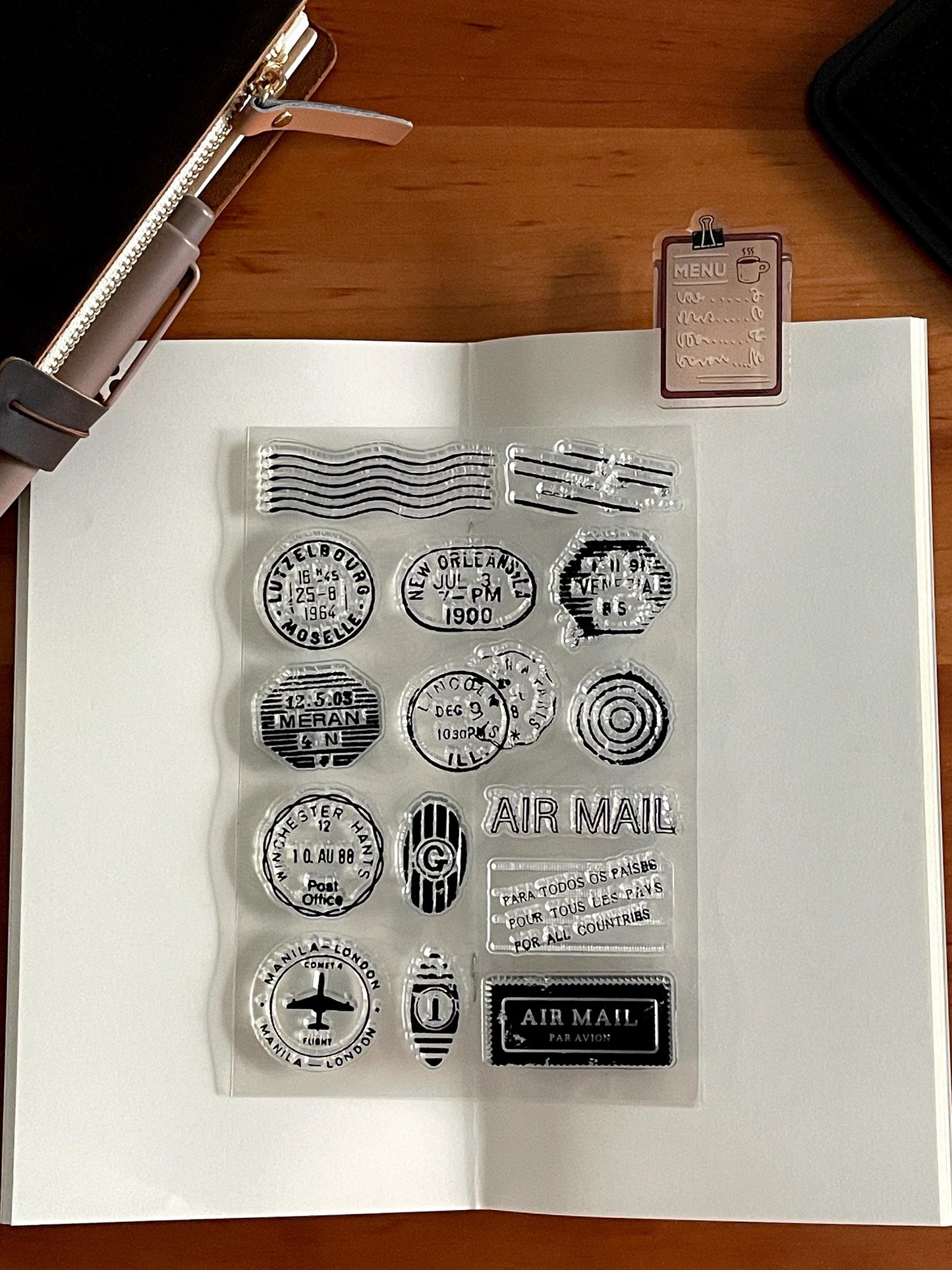 Retro Airmail Postmark Clear Stamp | Transparent Rubber Stamps | Vintage Bullet Journal Planner Craft DIY Supplies