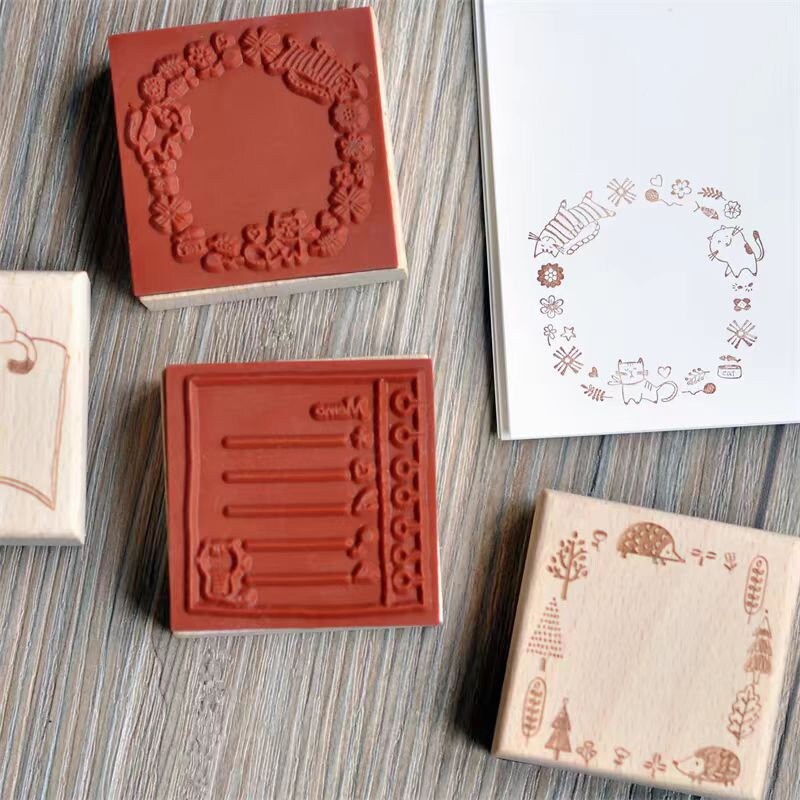 Animal Cat Wooden Rubber Stamp | Cute Memo List Book Wreath Stamp | Planner Accessories | Stamp for Journal and Scrapbook