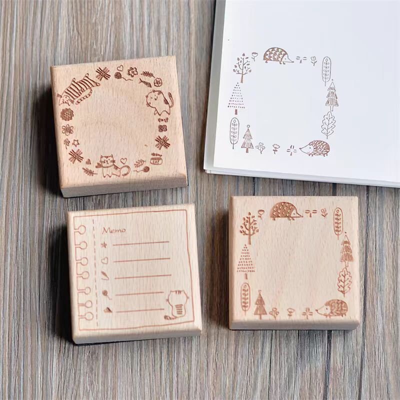 Animal Cat Wooden Rubber Stamp | Cute Memo List Book Wreath Stamp | Planner Accessories | Stamp for Journal and Scrapbook