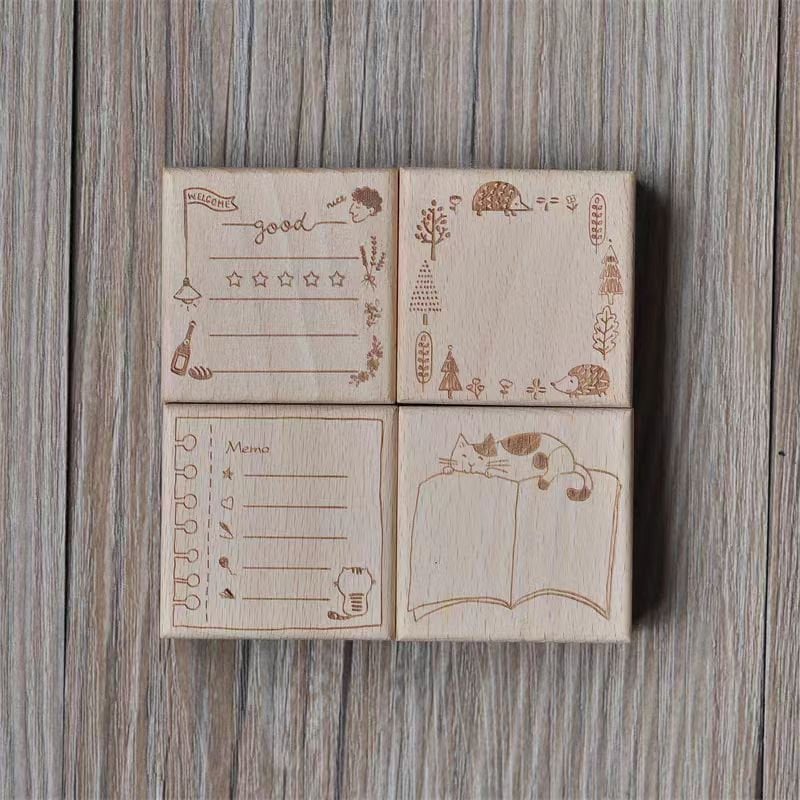 Animal Cat Wooden Rubber Stamp | Cute Memo List Book Wreath Stamp | Planner Accessories | Stamp for Journal and Scrapbook