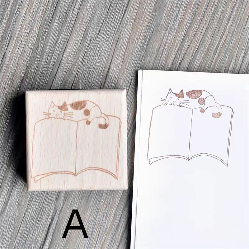 Animal Cat Wooden Rubber Stamp | Cute Memo List Book Wreath Stamp | Planner Accessories | Stamp for Journal and Scrapbook