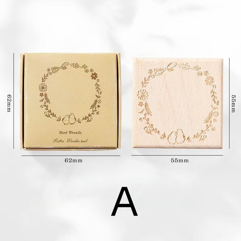 Forest Frame Wooden Stamp | Memo Wooden Stamp Set | Frame Rubber Stamp | Junk Journal Scrapbooking Planner Supplies