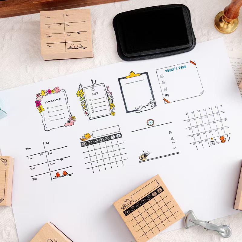 Planner Rubber Stamp | Cute Memo To Do List Weekly Monthly Daily Plan Habit Tracker Wooden Stamp | Bullet Journal Planner Stamps Accessories