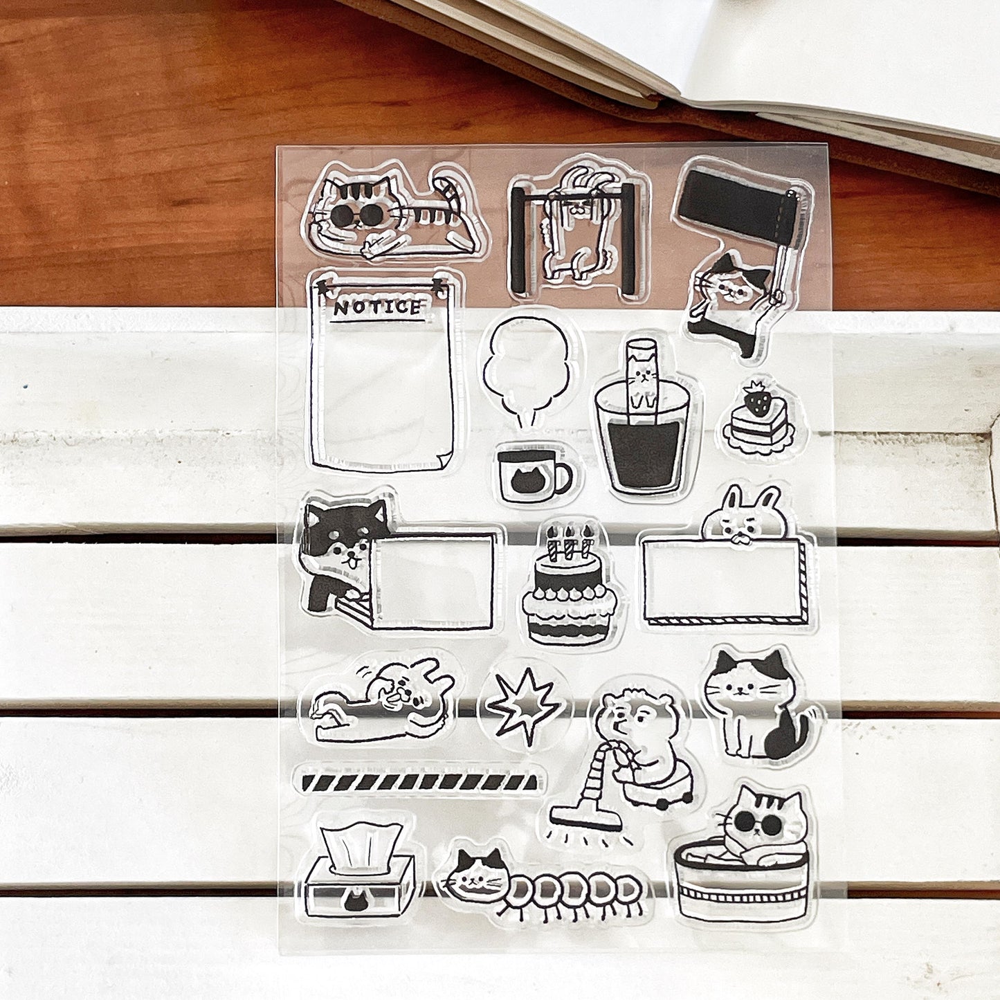 Cute Cat Clear Stamp | Daily Plan Transparent Rubber Stamp Set | Planner Bullet Journal Journaling Supply TN Accessories