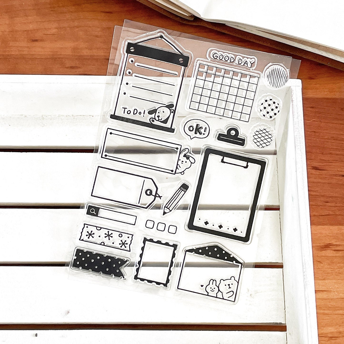 Cute Daily Plan Clear Stamp | Frame Label List Transparent Rubber Stamp Set | Planner Bullet Journal Journaling Supply TN Accessories