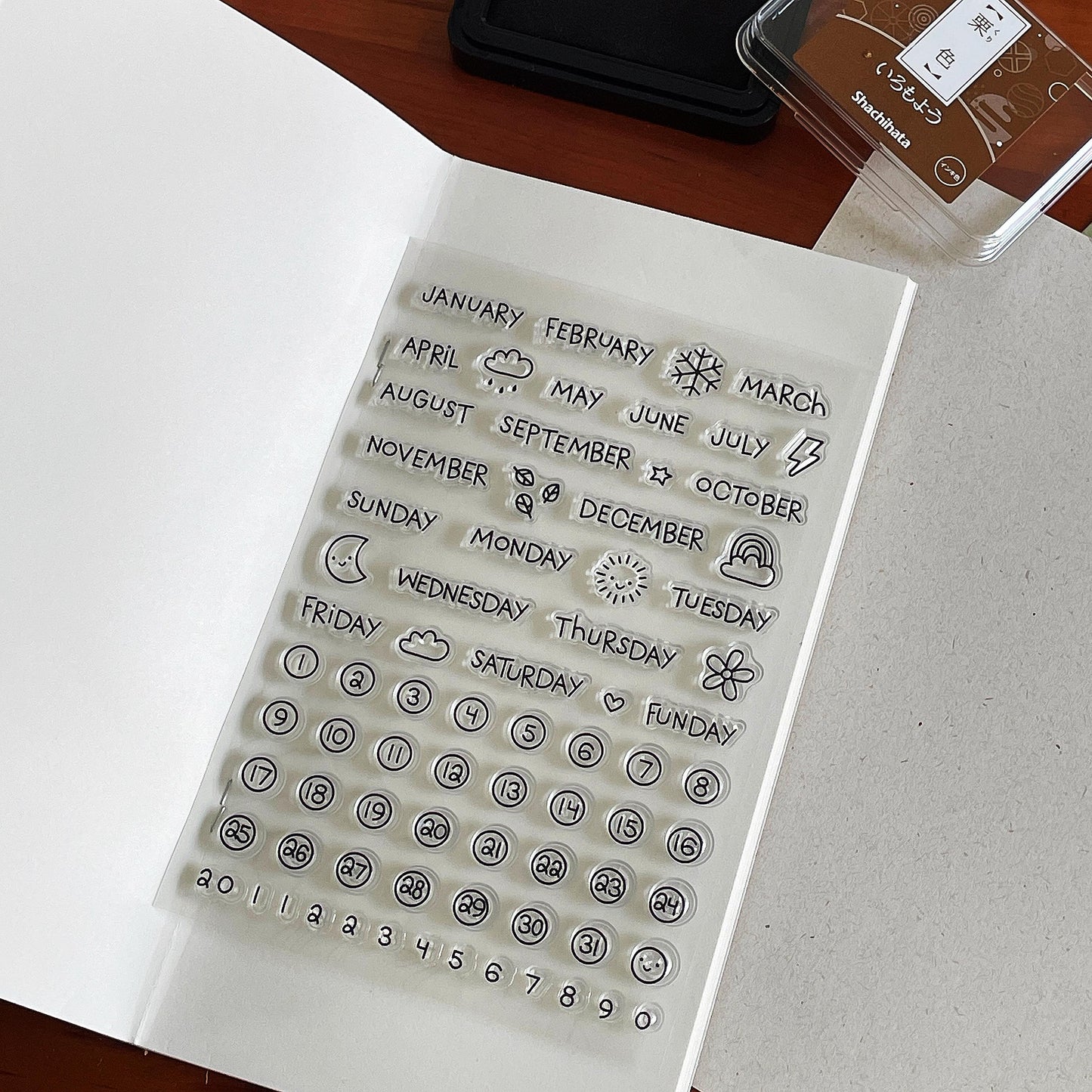 Calendar Weather Clear Stamp | Week Month Day Transparent Rubber Stamps | Bullet Journal Planner Accessories Journaling Supplies