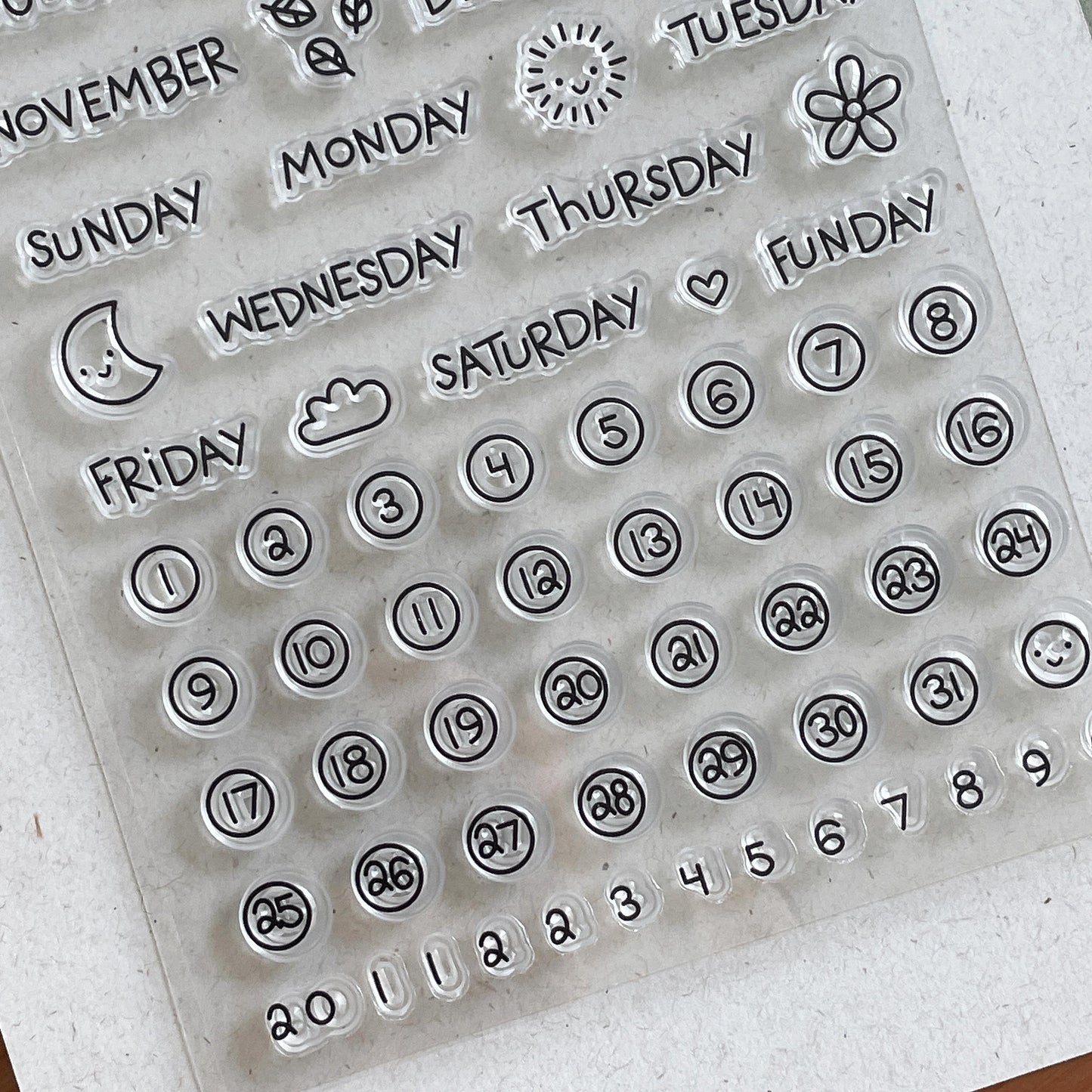 Calendar Weather Clear Stamp | Week Month Day Transparent Rubber Stamps | Bullet Journal Planner Accessories Journaling Supplies