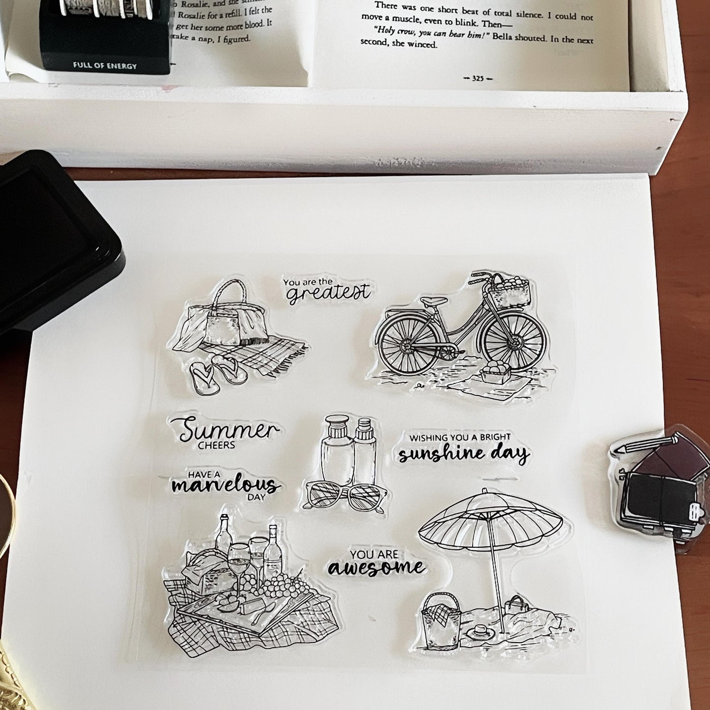 Picnic-themed Journal Clear Stamp | Summer Bicycle Life Aesthetics Transparent Rubber Stamps | Bullet Journal Planner Accessories Supplies