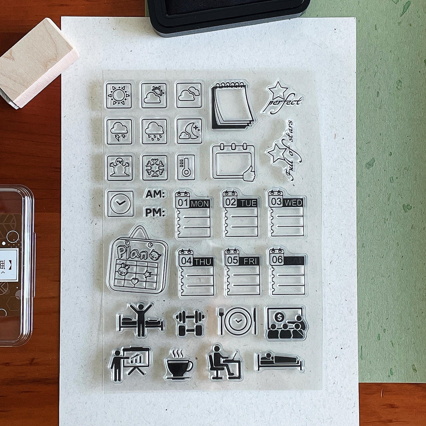 Weather Daily Routine Clear Stamp | Work Plan Transparent Rubber Stamps | Bullet Journal Planner Accessories Journaling Supplies