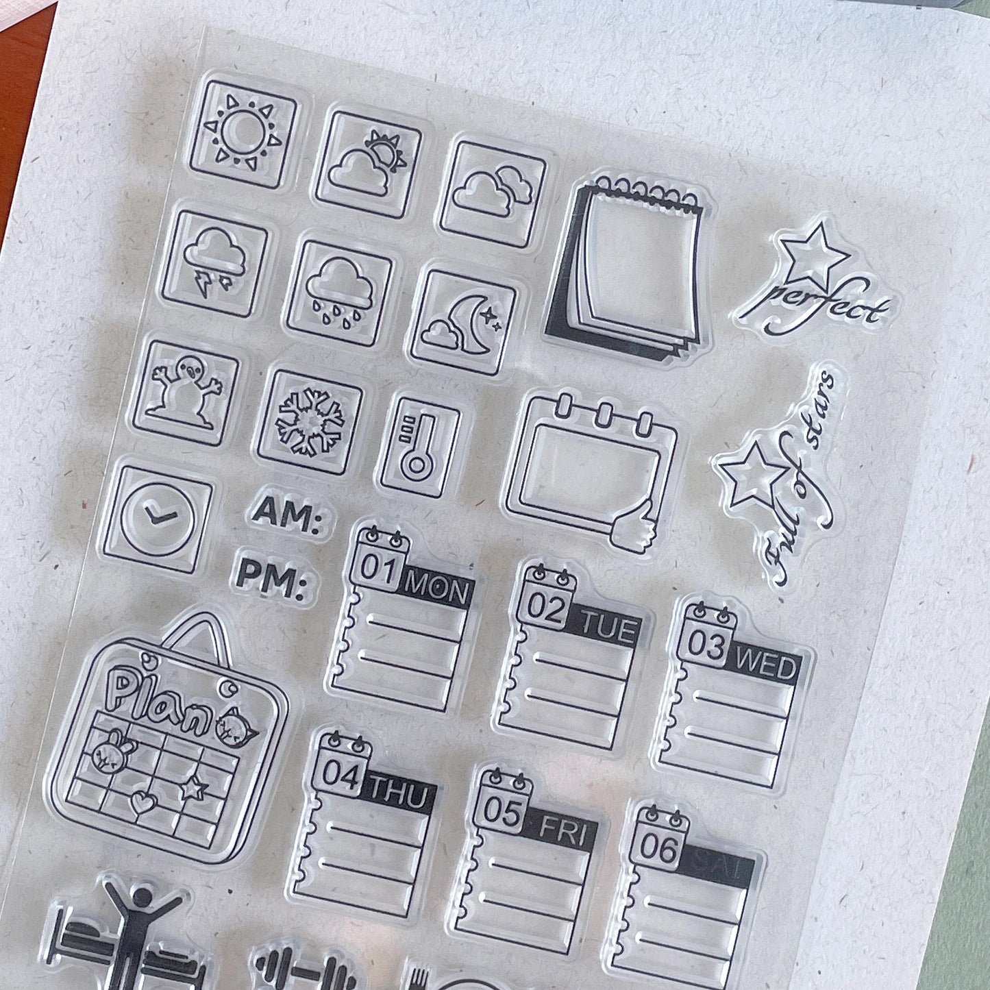 Weather Daily Routine Clear Stamp | Work Plan Transparent Rubber Stamps | Bullet Journal Planner Accessories Journaling Supplies