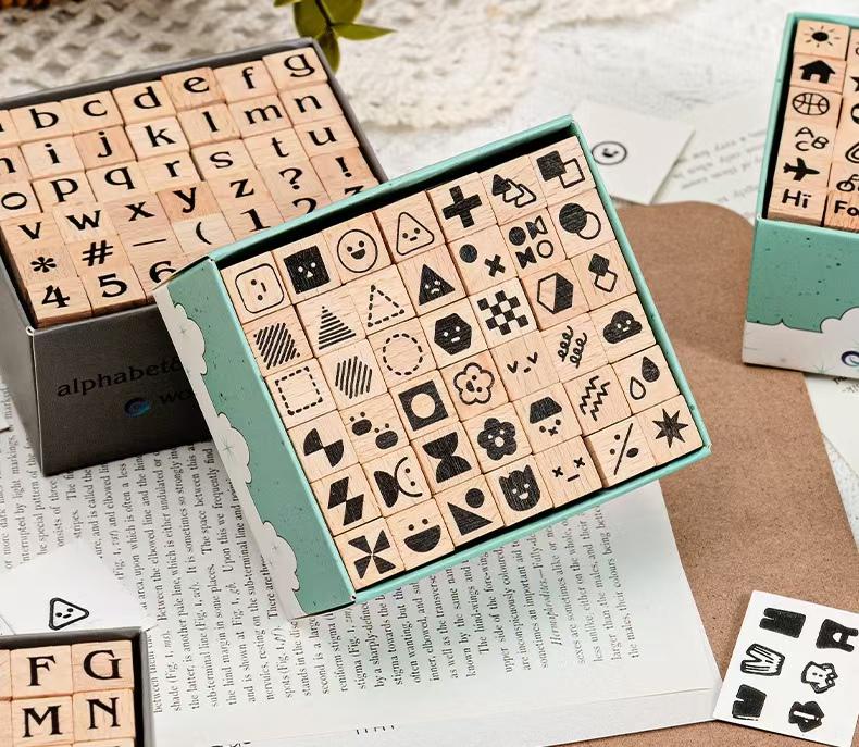 Cute Wooden Alphanumeric Stamp Set | Letter Number Icon Stamps for Planner Journal | Scrapbooking Supplies