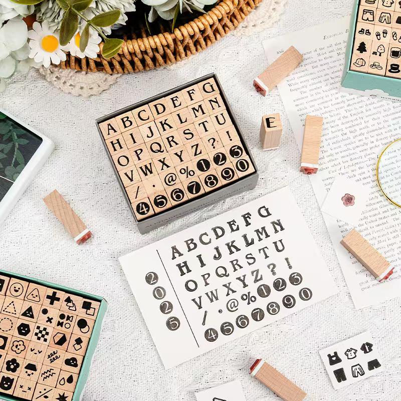 Cute Wooden Alphanumeric Stamp Set | Letter Number Icon Stamps for Planner Journal | Scrapbooking Supplies
