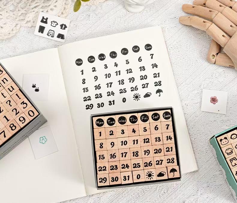 Cute Wooden Alphanumeric Stamp Set | Letter Number Icon Stamps for Planner Journal | Scrapbooking Supplies