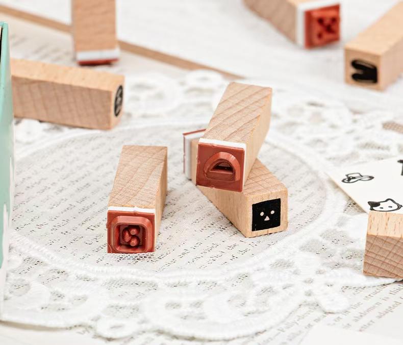 Cute Wooden Alphanumeric Stamp Set | Letter Number Icon Stamps for Planner Journal | Scrapbooking Supplies