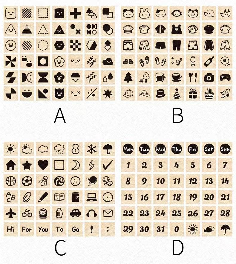 Cute Wooden Alphanumeric Stamp Set | Letter Number Icon Stamps for Planner Journal | Scrapbooking Supplies