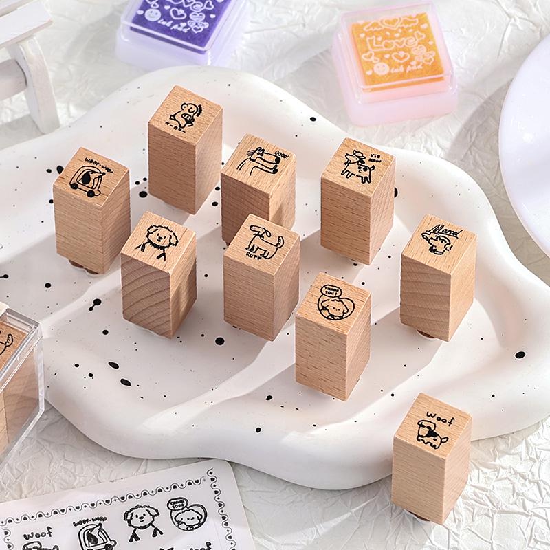 Happy Puppy Cat Mini Rubber Stamp | Cute Wooden Stamp Set | Daily Plan Planner Bullet Journal Stamp